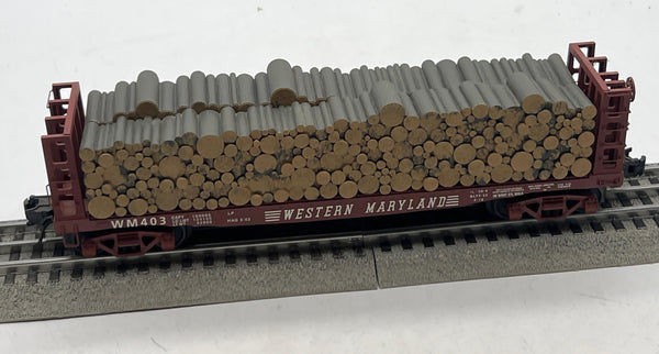 Atlas 6276-2 WESTERN MARYLAND Pulpwood Flat Car O Scale Used Excellent