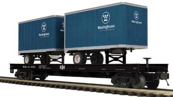 MTH 20-98733 Premier Bessemer & Lake Erie Flat Car w/(2) 20' Westinghouse Trailers O SCALE NEW