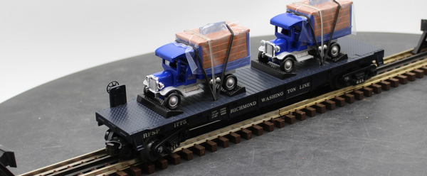 MTH Rail King 30-76115 O Scale Richmond Fredericksburg & Potomac Flat Car with 1926 USPS Delivery trucks O SCALE NEW