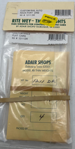 Rite Way 1211DRARU Rite Wey 1211 DR  Adair Shops Thin Weights Custom Rails Flat Car Kit --w/ Auto Rack Part URM HO SCALE NEW NEW