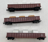 3PRRCLFC SET OF 3 PENNSYLVANIA RAILROAD PRR  & MICHIGAN CENTRAL GONDOLAS WITH CUSTOM LOADS (latch couplers, 1 car missing coupler) as is HO SCALE Used WRONG BOX