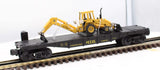 MTH 30-7606 MTH Lines w/Backhoe Flat Car RailKing O Scale Used Damaged Box