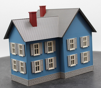 MTH Railking 30-9139 Farm House On Fire Blue & White O SCALE Like New