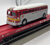 MTH Premier  20-98832 Santa Fe ATSF Flat Car w/Die-Cast Santa Fe "Flagstaff" Bus O SCALE Like New