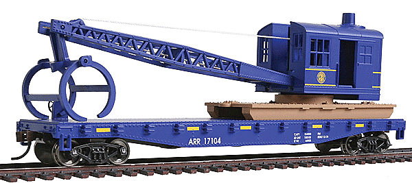 Walthers 931-1780 Flatcar with Logging Crane - Ready to Run -- Alaska Railroad (blue) HO SCALE Like New