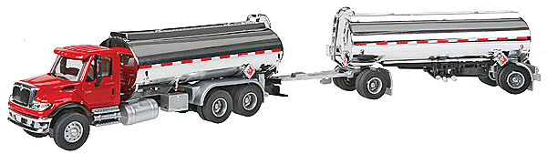 Walthers 949-11670 International(R) 7600 Tank Truck with Trailer- Assembled -- Red Cab, Chrome Tanks Vehicle HO SCALE NEW