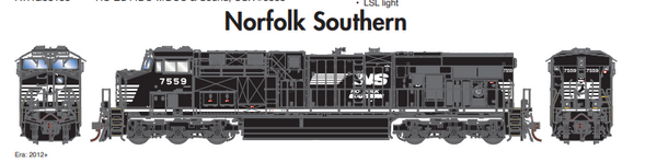 Athearn ATHG83042 Norfolk Southern ES44DC Diesel locomotive w PTC -- DC Operation-- 7555 HO SCALE Like New