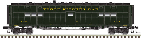 Atlas 3007705-5 Troop Series Cars Kitchen Car Green/Gold 350 O Scale NEW