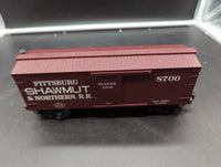 MTH Railking 30-74470 Pittsburg & Shawmut 34' Box Car - 19th Century - Pittsburg Shawmut & Northern O SCALE Like New