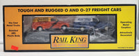 MTH Railking 30-7681 MTH Transport Flat Car with (2) Ertlr 1951 Panel Vans in Orange w/RailKing Logo O Scale. Used Excellent