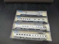 Kato 106-1503 Corrugated Passenger Car Set  (Set A) Chicago, Burlington, & Quincy RPO, Diner, Slumbercoach, Observation 4 car set  N scale  Like New