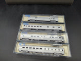 Kato 106-1503 Corrugated Passenger Car Set  (Set A) Chicago, Burlington, & Quincy RPO, Diner, Slumbercoach, Observation 4 car set  N scale  Like New