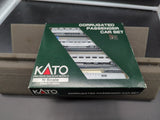 Kato 106-1605 Corrugated Passenger Car Set  (Set B) Chicago, Burlinlington & Quincy -1 Quincy Baggage, Coach, Dome, Sleeper Like New