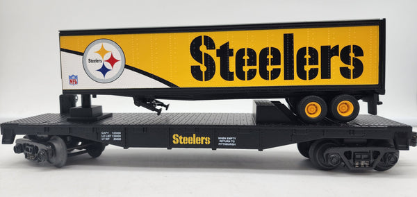 MTH Railking 30-76206 NFL - Pittsburgh Steelers O SCALE Flat Car w/40' Trailer. NEW