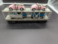 MTH Railking 30-76030 MTH Auto Transportation Auto Carrier Flat Car - MTH Auto Transportation w/(4) VW Bugs - (2) Pink (2) Blue Car No.: 2002 O SCALE Like New