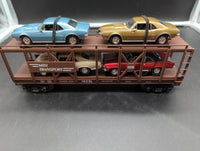 MTH Railking 30-7638 MTH Auto Transportation Auto Carrier Flat Car '67 Pontiac Firebird 400 - Turquoise Blue Gold '70 Chevy Nova SS - Red Beige O SCALE Like New