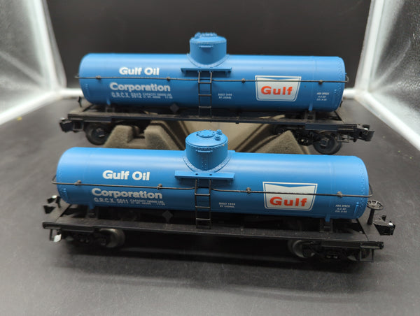 Lionel 6-26981 die cast Gulf 2 tanker sequential numbered set sealed box GRCX 5011 & 5012 O SCALE Used Excellent Damaged Box