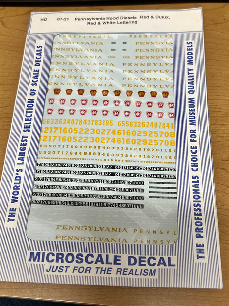 Microscale Details 87-21 Decals for Pennsylvania Hood Diesels, Red & Dulux, Red and White Lettering HO SCALE