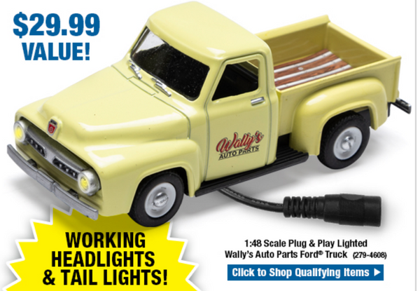 Menards 279-4608 lighted 1953 Ford truck Wally's Auto Parts O SCALE NEW