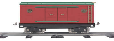 MTH 10-2038 Tinplate Traditions Red & Peacock 200 Series Boxcar with Brass Trim 214 Standard Gauge Tinplate