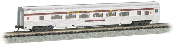 Bachmann 14756 Pennsylvania Railroad PRR- 85' Coach with Lighted Interior #1572 Silver with Red stripe yellow letters