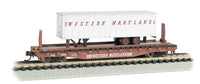 Bachmann 16756 Western Maryland WM Flat Car with Piggy Back Trailer Maroon flat car with white trailer with maroon letters
