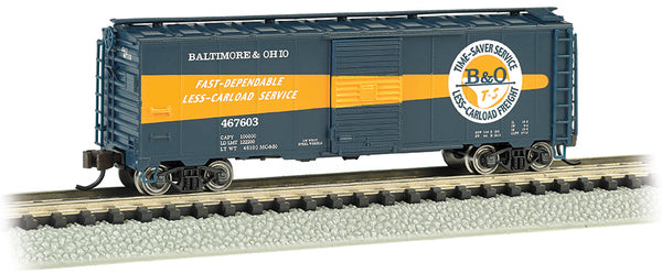 Bachmann 17064 Baltimore & Ohio B&O AAR 40' Steel Boxcar Feather Car #467603 Blue car with orange strip white letters