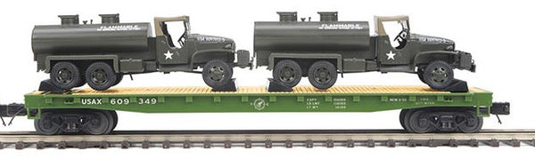 MTH Premier 20-92213 U.S. Army Flat car w/GMC 353 6x6 Tank Trucks