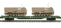 MTH Premier 20-92283 U.S. Army (Desert) 60’ Flat Car w/(2) M270 Rocket Launcher Vehicles