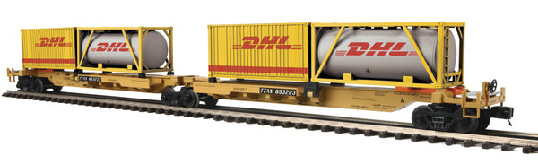 MTH Premier 20-95299 TTX DHL 2-Car Spine Car Set w/(1) Tank Container (1) 20' Container -