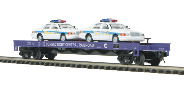 MTH Premier 20-98519 Connecticut Central Railroad Flat Car w/(2) Ford Police Cars O-scale