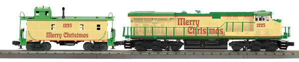 MTH 30-20288-1 Christmas ES44AC Imperial Diesel & Caboose Set With Proto-Sound 3.0 - Merry Christmas  Cab No. 1225 displayed o scale