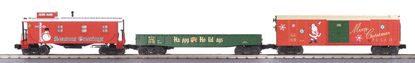 MTH 30-7019 3-Car Freight Set Christmas Boxcar, Gondola, Wood sided Caboose