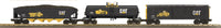 MTH 30-7046 Caterpillar Freight Car Set features Modern Reefer, Modern Tank Car and 4-Bay Hopper Car
