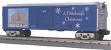MTH 30-74090 Pittsburgh Christmas Boxcar Blue with white letters image of Christmas tree on boxcar