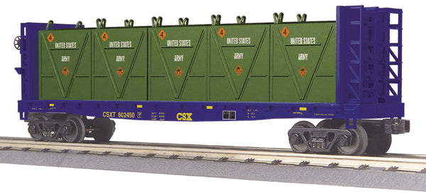 MTH 30-76602 CSX Flat Car - w/Bulkheads & LCL Containers # 602450