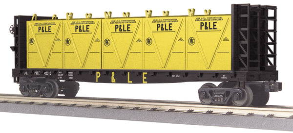 MTH 30-76606 Pittsburgh & Lake Erie P&LE Flat Car - w/Bulkheads & LCL Containers # 42315