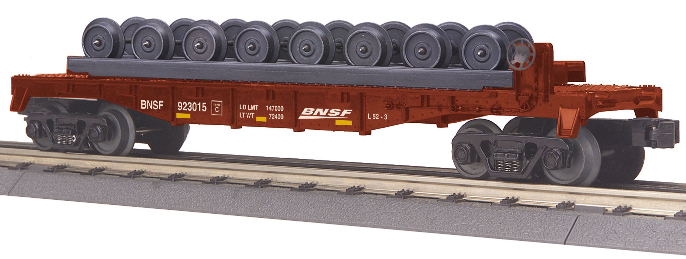MTH 30-76617 O BNSF Flatcar with Wheel Set #923015