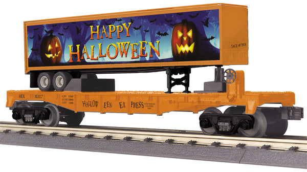MTH 30-76686 Halloween Express Flat Car w/40’ Trailer Happy Halloween