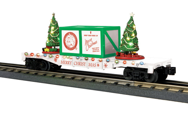 MTH 30-76774 Flat Car w/Lighted Christmas Trees - Christmas (White) Car No. 1203 o scale new