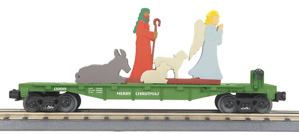 MTH 30-76786 Christmas (Green) Flat Car w/Lighted Shepherd and Angel Scene O Scale NEW