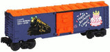 Purple Boxcar with Orange Roof and door. Steam Locomotive with 100th Birthday Lionel and cake