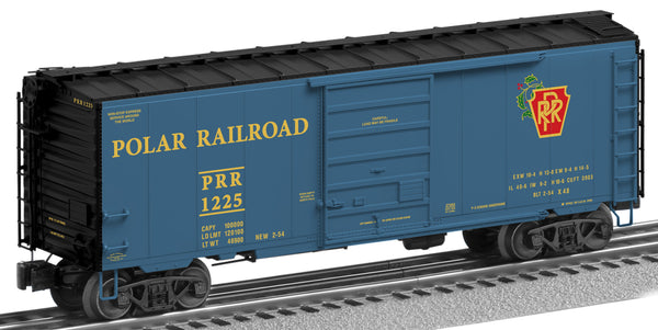 Blue Boxcar with Yellow Letters Polar Railroad PRR symbol with holly and ivy