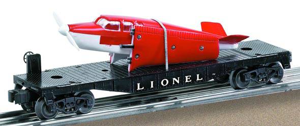 Lionel 6-29461 Lionel Lines O27 Flat car w/red and white Airplane #6500 Post War Remake