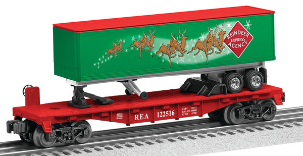 Lionel 6-83313 Reindeer Express Agency REA Flatcar with Long Trailer