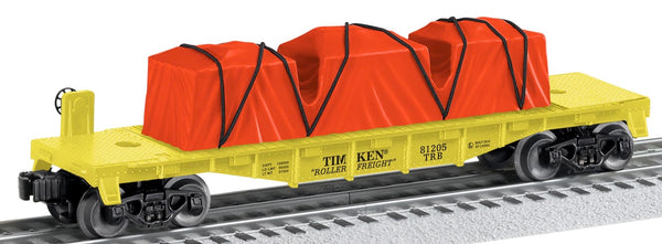 timken flatcar-- yellow with red covered load