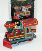 Hallmark  Ornament 1996 Yuletide Central pressed Tin Engine and Mail car set of 2 ornaments